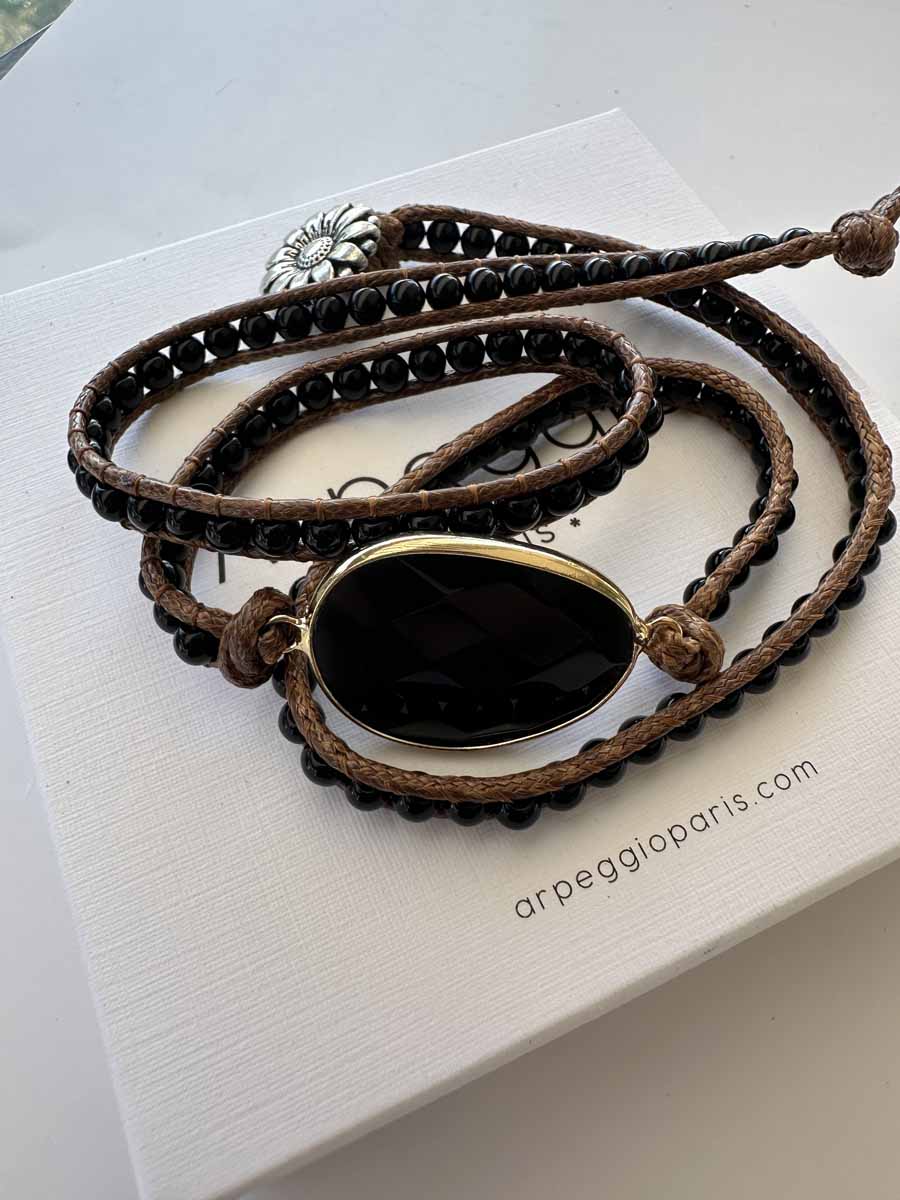 Bracelet Boho Chic à 3 couches avec Perles - Noir