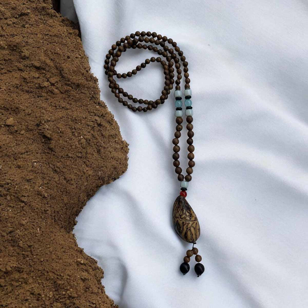 Collier en bois vintage, perles en bois