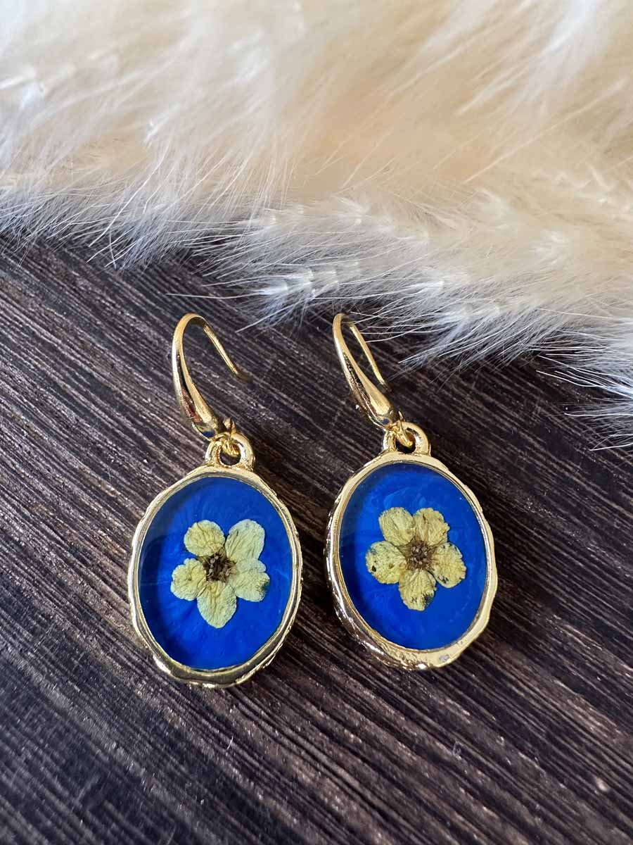 Boucles d'oreilles de fleur Jaune -Bleu