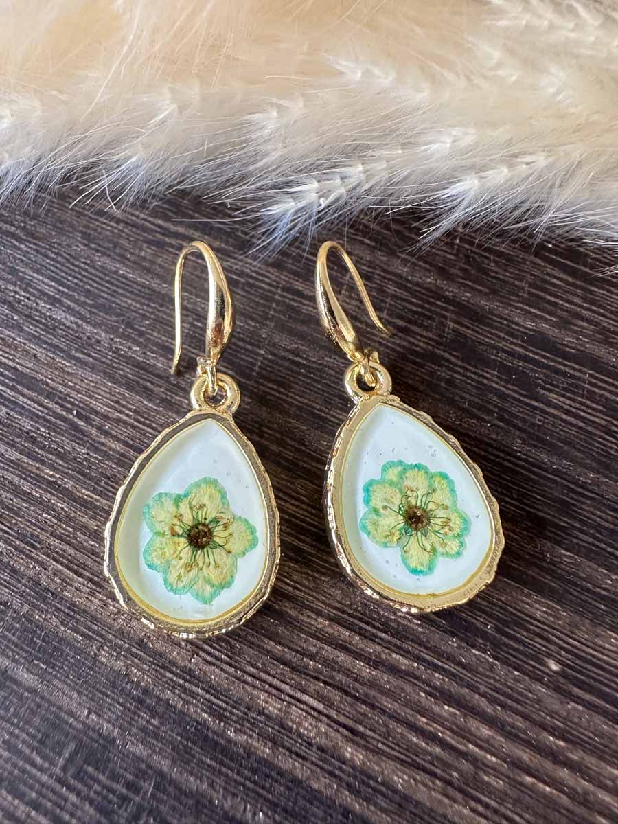 Boucles d'oreilles de fleur Jaune -Blanc