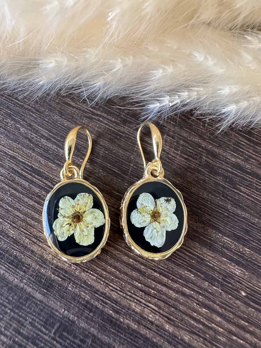 Boucles d'oreilles de fleur Jaune -Noir