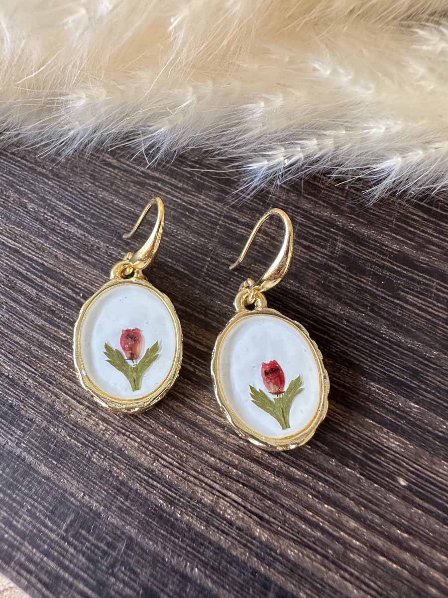 Boucles d'oreilles de fleur d'erica - Ovale