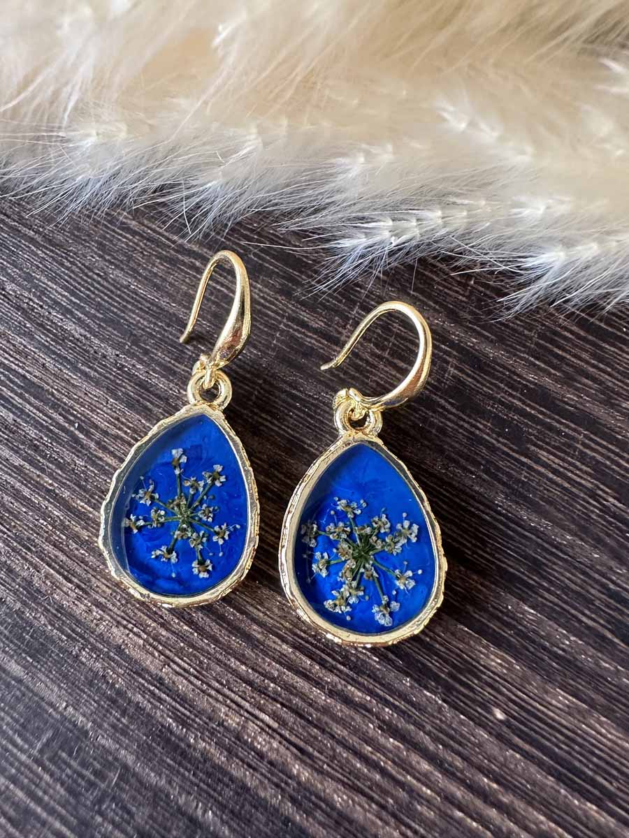 Boucles d'oreilles de fleur dentelles - Bleu Foncé