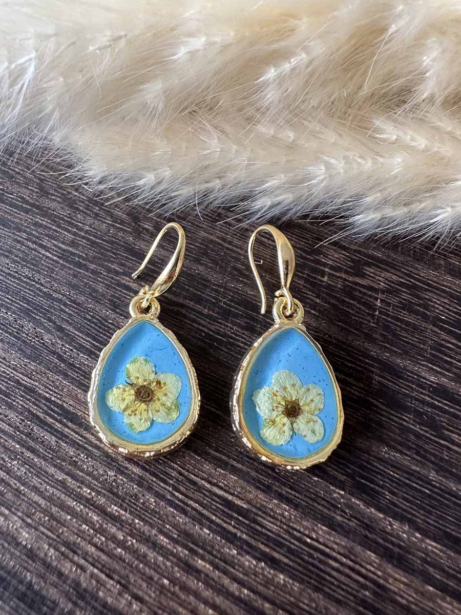 Boucles d'oreilles de fleur Jaune - Bleu clair